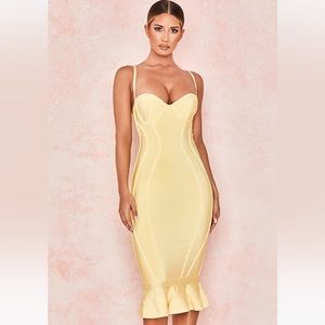 HOUSE OF CB 'Martine' Lemon Fluted
Bustier Bandage Dress Size S-US 4-6